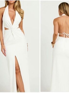 Showpo Rose Maxi Dress Plunge Halter front split dress
